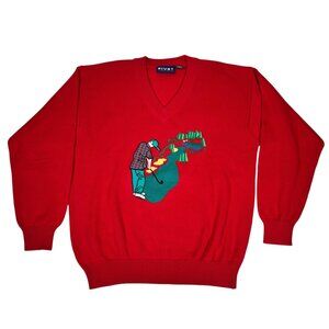 Vintage Pivot Sportswear Mens Red Cotton Embroidered Golf Ribbed Sweater Size XL